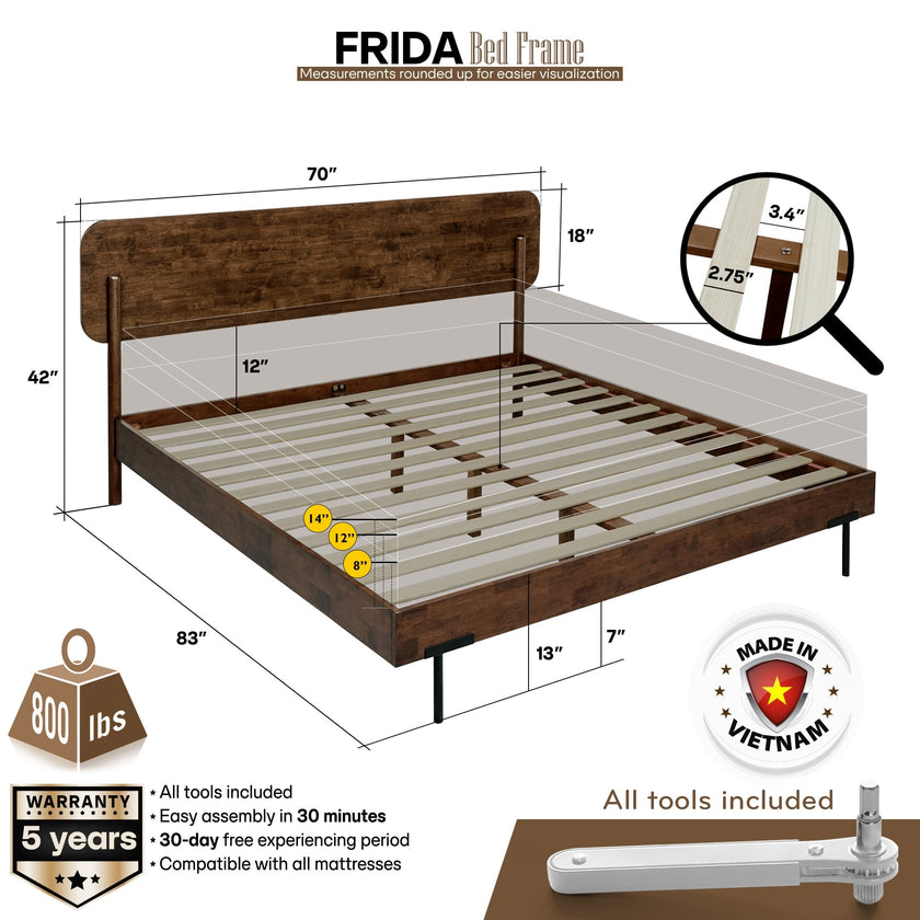 Frida Solid Wood Bed Frame