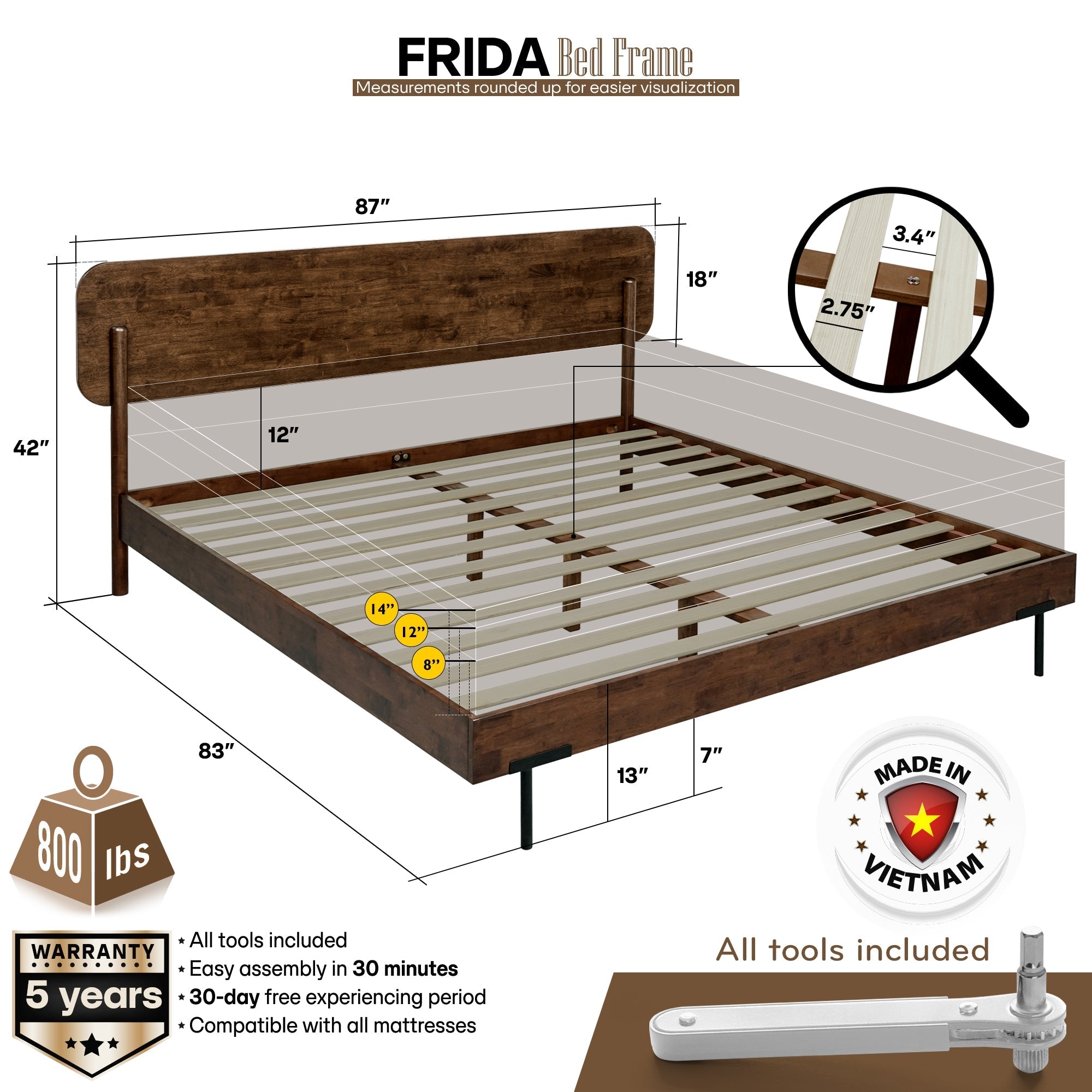 Frida Solid Wood Bed Frame