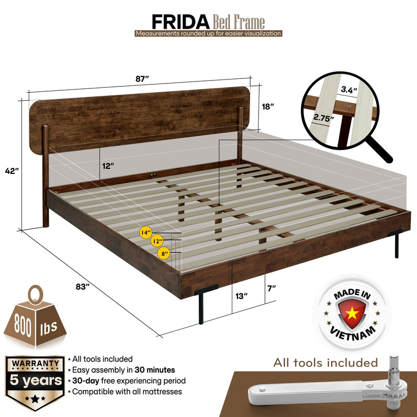 Frida Solid Wood Bed Frame