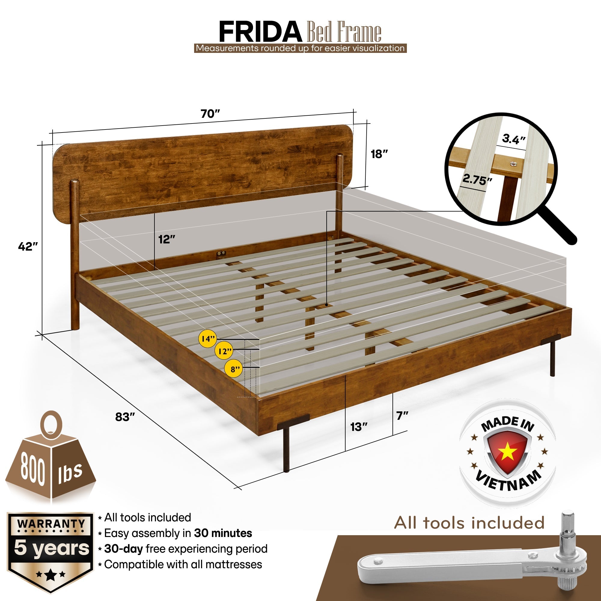 Frida Solid Wood Bed Frame
