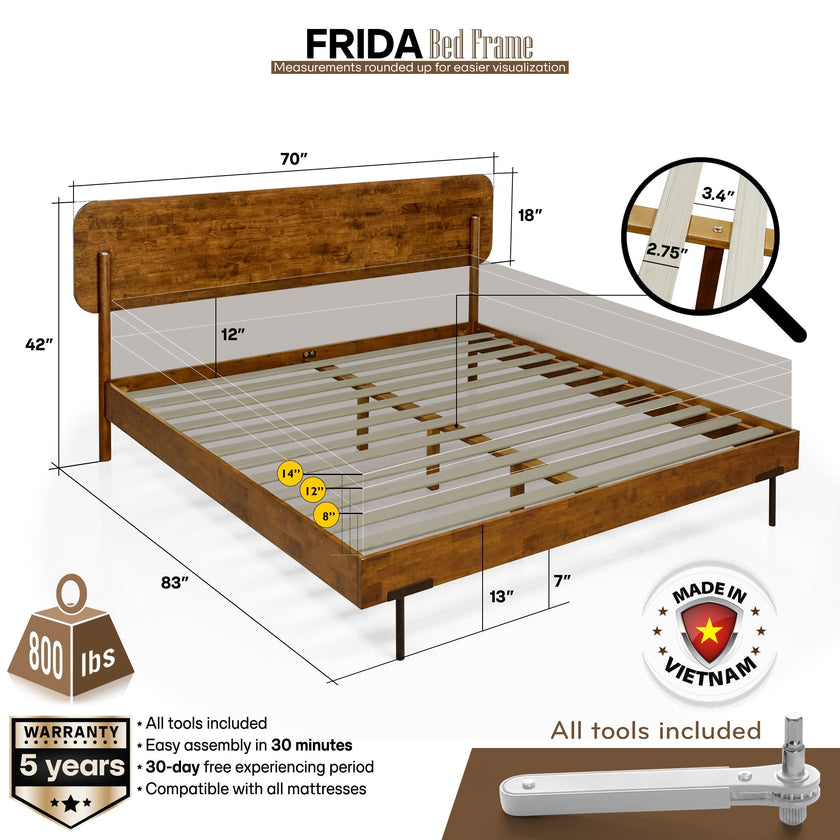 Frida Solid Wood Bed Frame