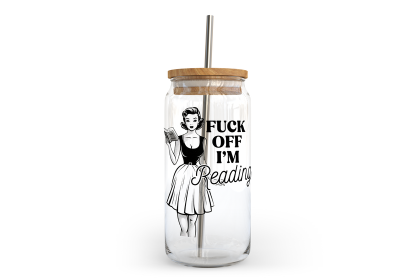 Fuck Off I'm Reading Glass Can with Bamboo Lid