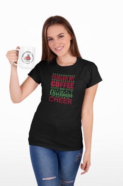 Fueled by Coffee and Christmas Cheer Rhinestone Shirt – Holiday Coffee Bling Tee | Blingdazzel