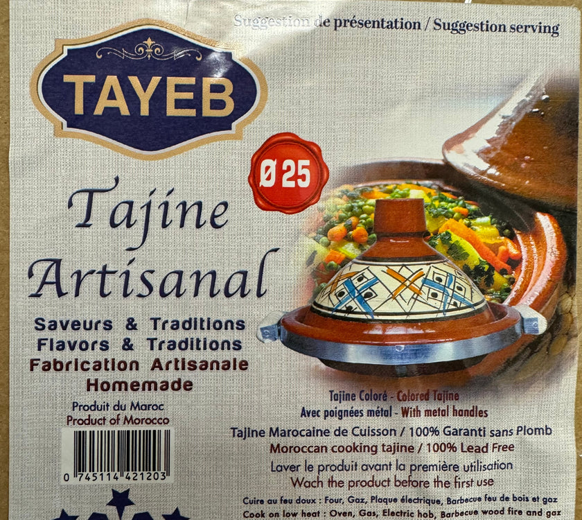 TAYEB Tagine Pot Conical Decirated with Metal Belt & wood hand 25cm