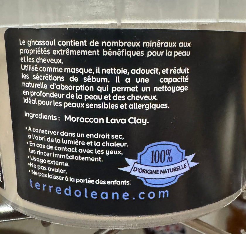 Terre d’Oleane Moroccan Ghassoul Lava Clay Powder 250g