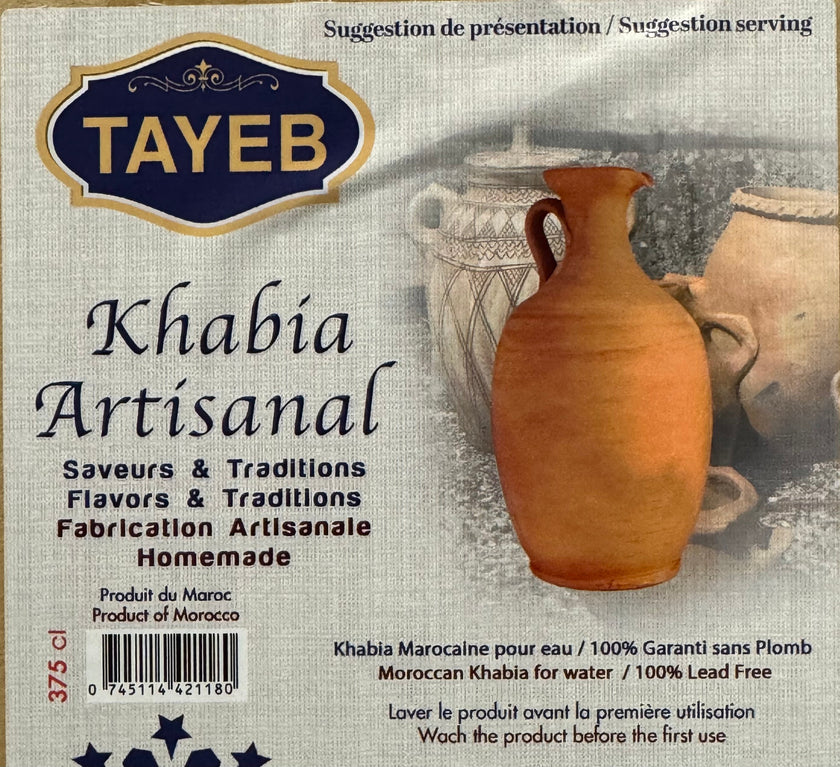 Traditional Moroccan Terracotta Water Jar Khabiya 2L - Authentic Clay Pitcher painted with natural tar