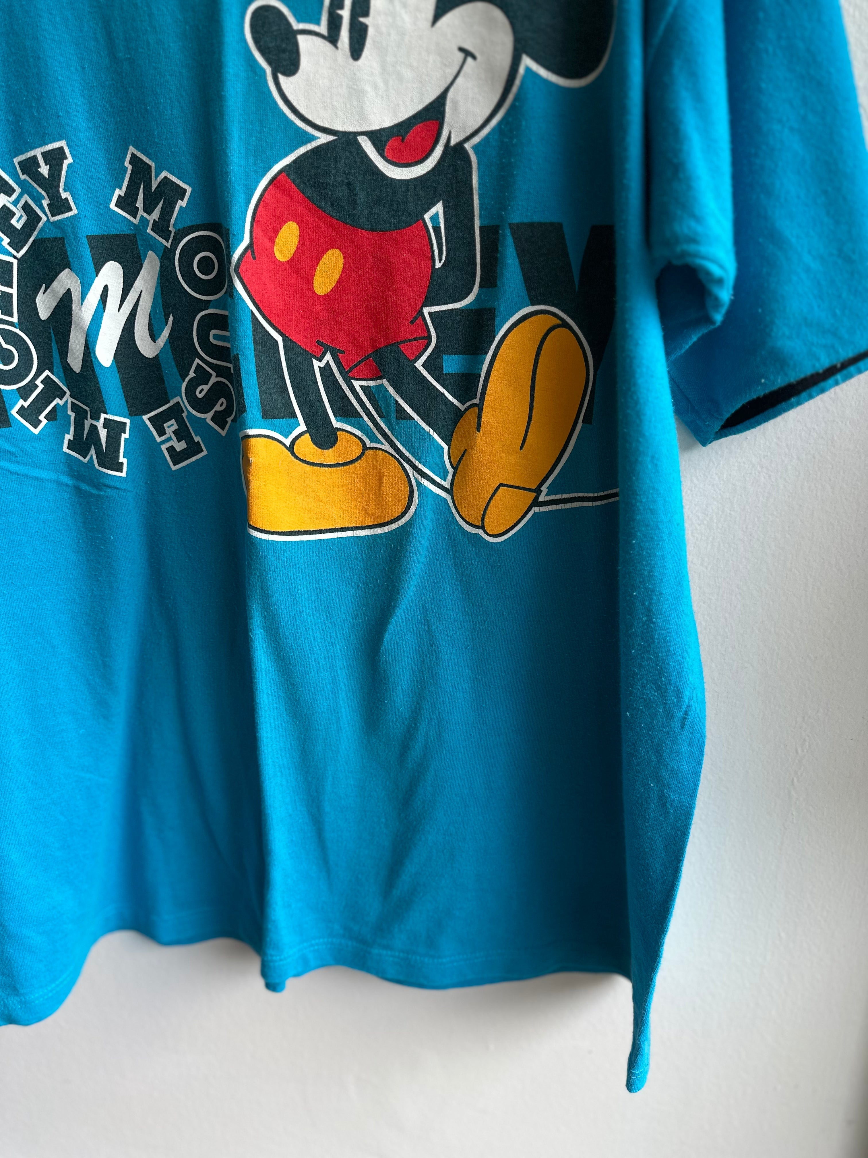 Vintage 1990s Mickey Mouse Blue Cotton Tee | Size XL