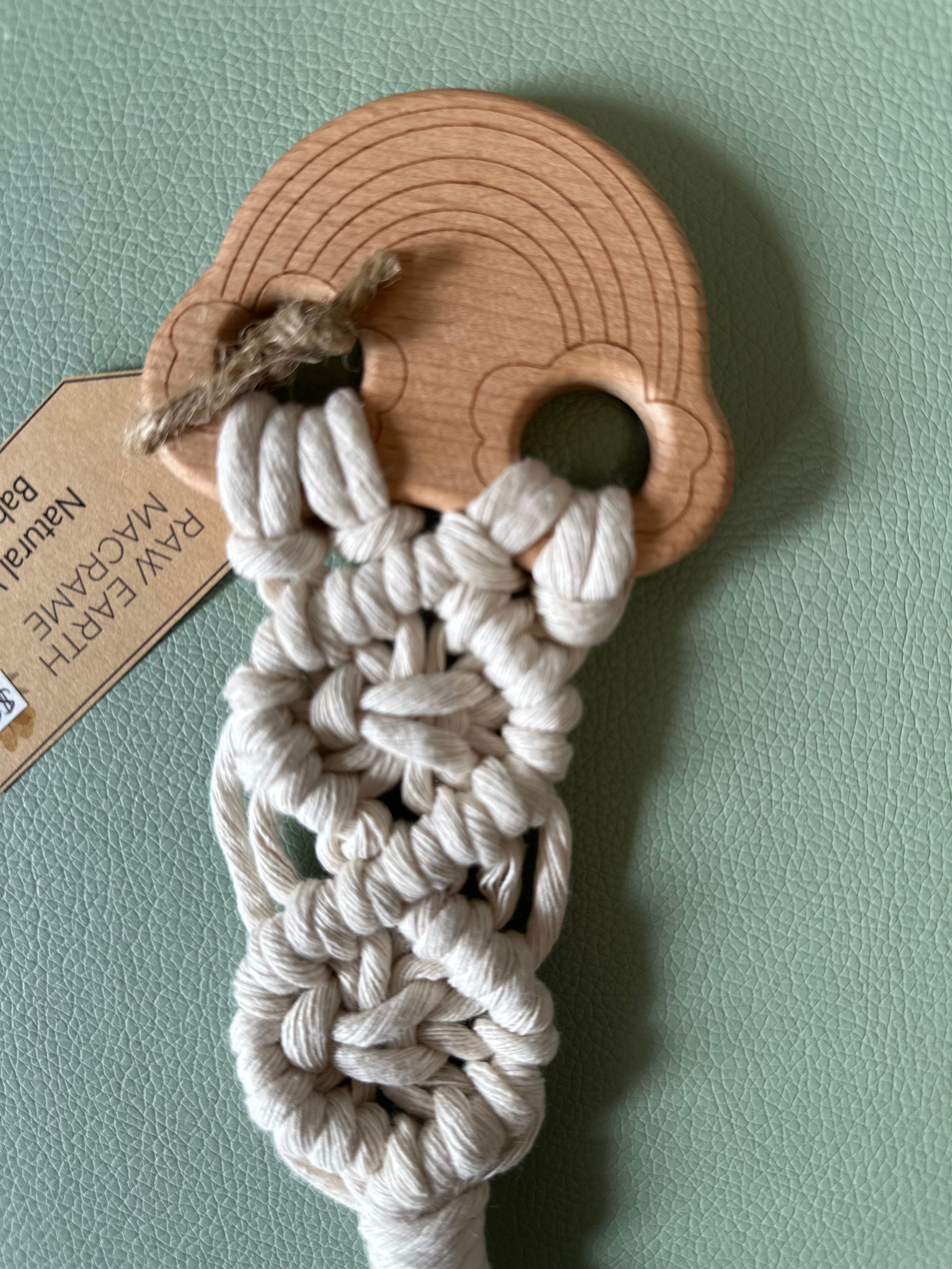 Raw Earth Wooden Rainbow Macrame Teether