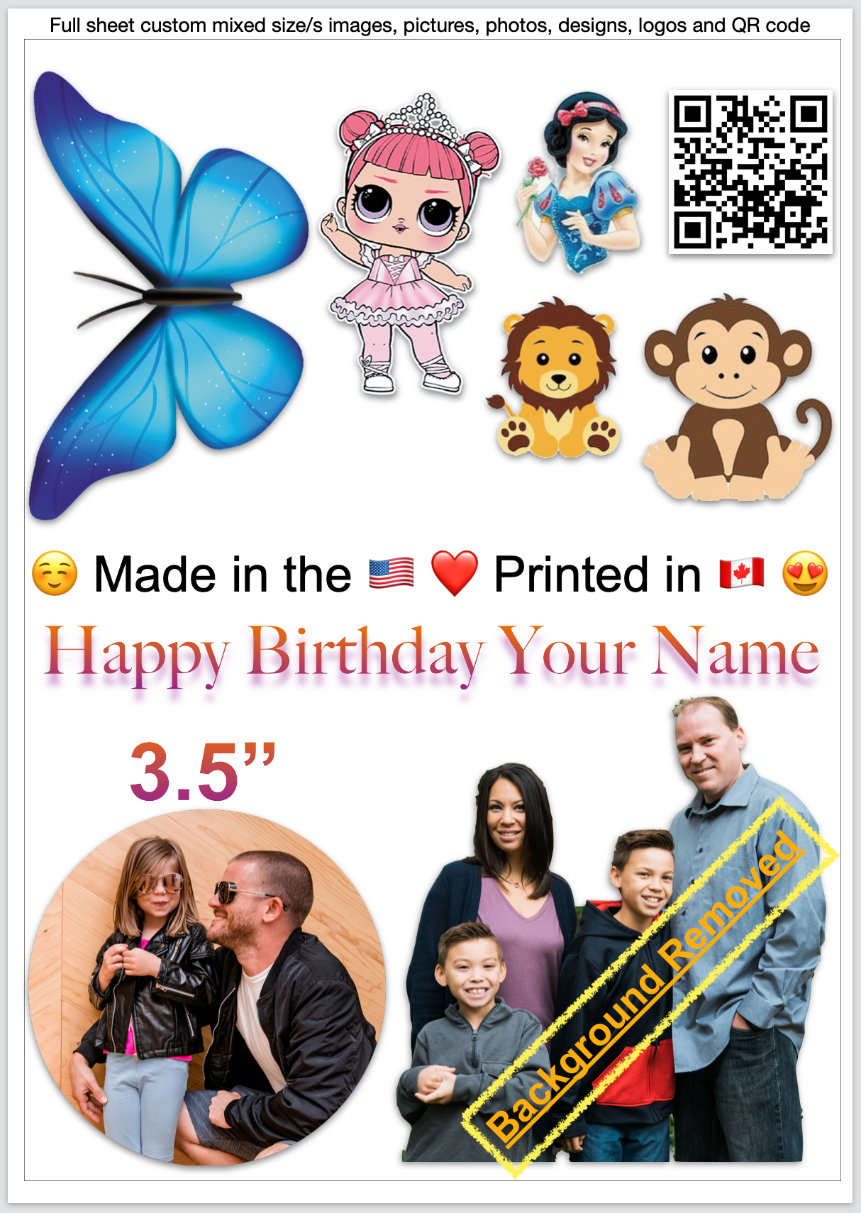 Custom Edible Cake Toppers 8x11 - Design Your Own Image