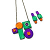 Geometric Statement Jewelry Set, Necklace & Earrings, Turquoise, Purple & Yellow