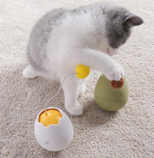 Egg-Shaped Interactive Cat Toy with Dangling Ball – Battery-Operated (Green, White, Pink)
