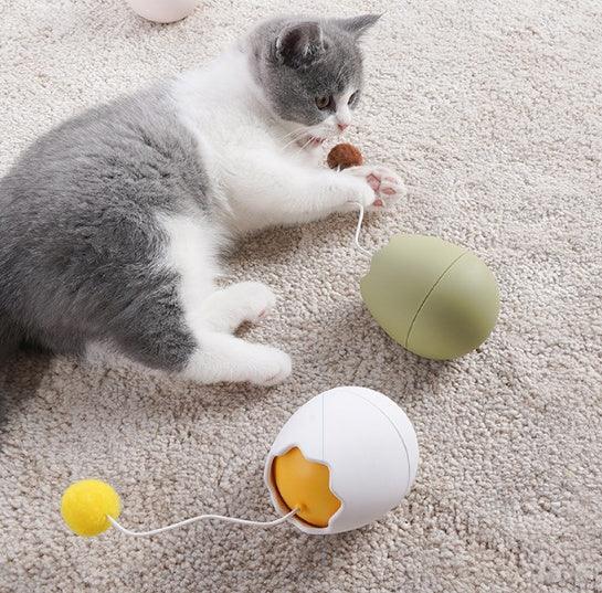 Egg-Shaped Interactive Cat Toy with Dangling Ball – Battery-Operated (Green, White, Pink)