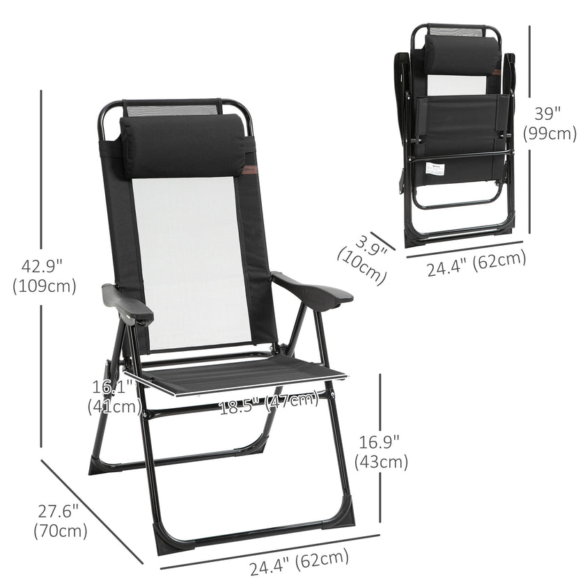 Outsunny Dual Camping Delight: Double Foldable Reclining Camping Chairs with Headrest, Black
