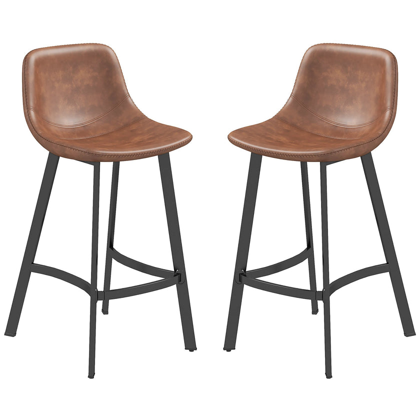 Andre Counter Height Stools with  Backrest and Steel Legs-Set of 2-Brown