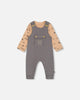 Organic Cotton Printed Onesie And Overall Set Dark Gray With Mountains