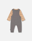 Organic Cotton Printed Onesie And Overall Set Dark Gray With Mountains