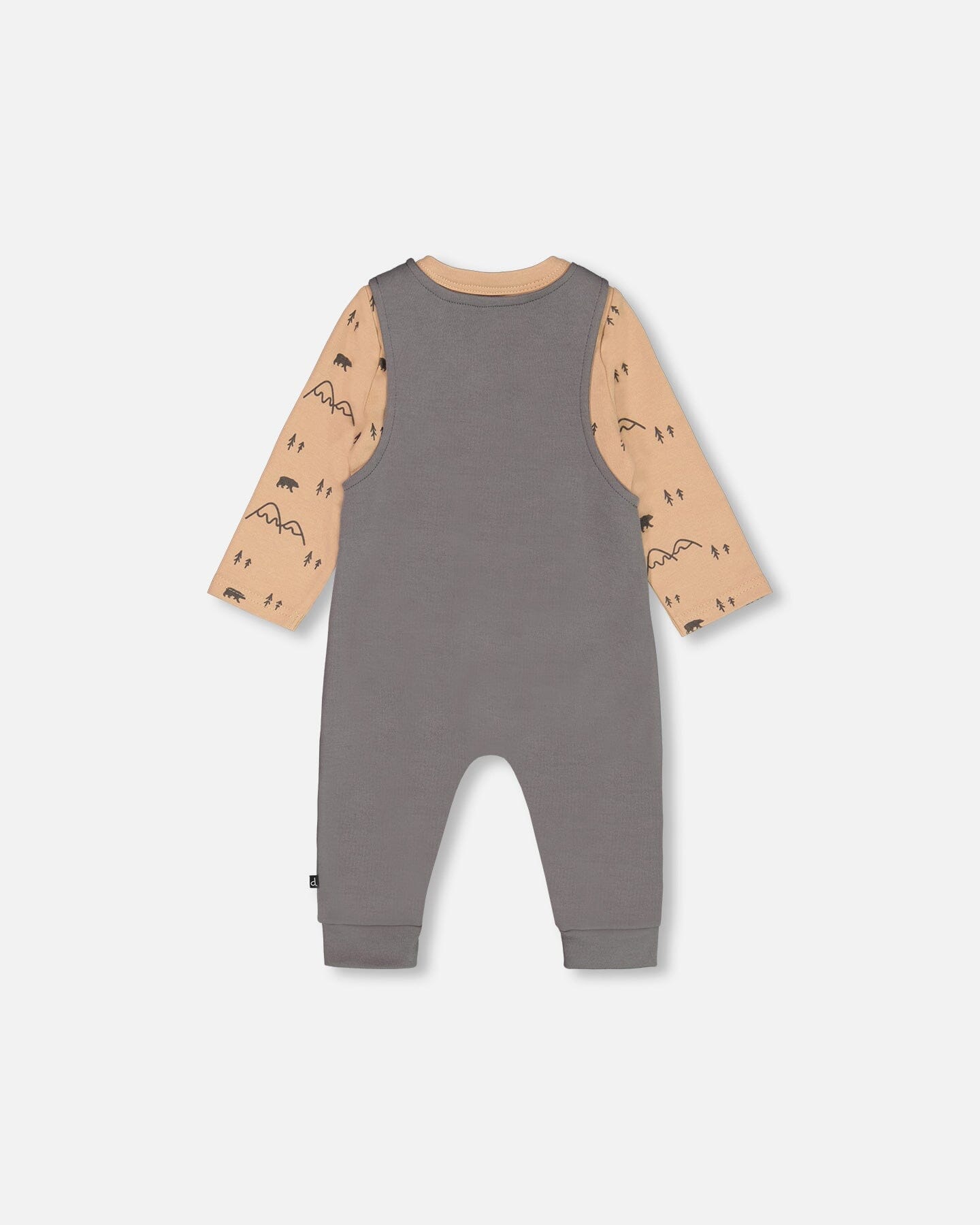 Organic Cotton Printed Onesie And Overall Set Dark Gray With Mountains