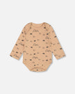 Organic Cotton Printed Onesie And Overall Set Dark Gray With Mountains