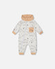 Organic Cotton Hooded Jumpsuit Gray Mix Printed Bears