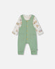 Organic Cotton Printed Onesie And Overall Set Green And Racoon