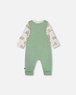 Organic Cotton Printed Onesie And Overall Set Green And Racoon