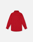 Printed Reindeer Poplin Shirt With Bow Tie Red