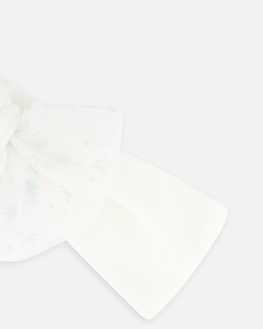 Headband With Glittering Tulle Bow Off White