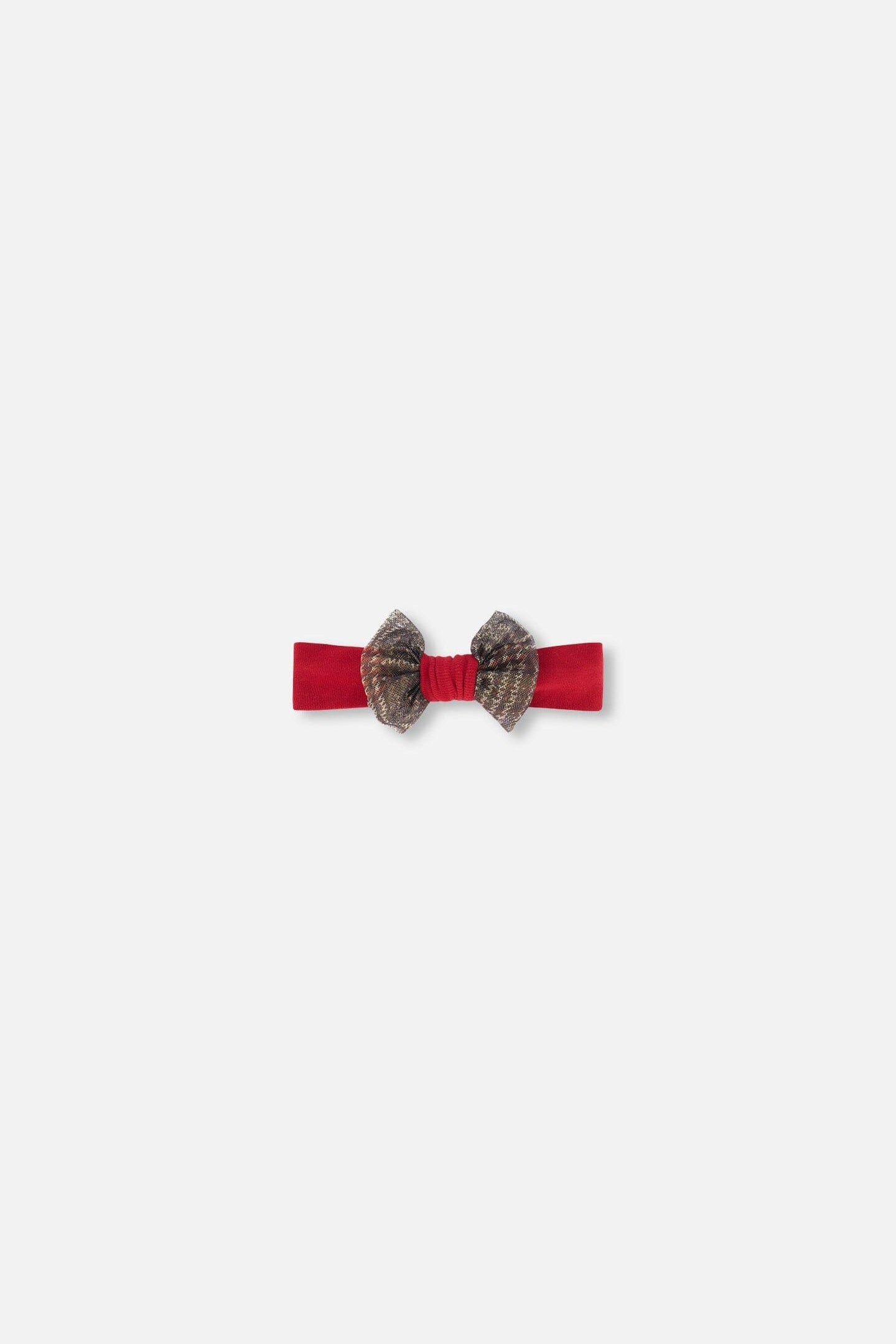 Headband With Glittering Tulle Bow Red Plaid