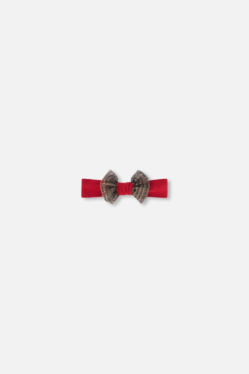 Headband With Glittering Tulle Bow Red Plaid