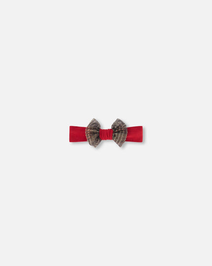 Headband With Glittering Tulle Bow Red Plaid