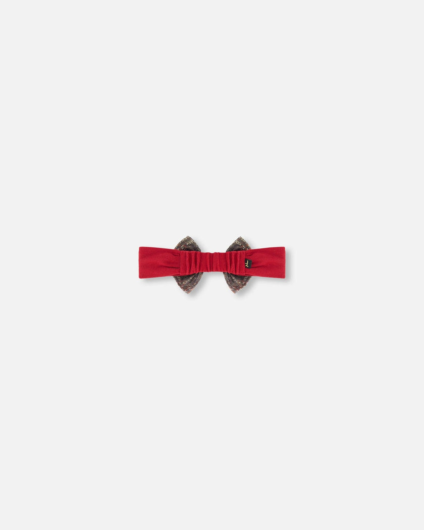 Headband With Glittering Tulle Bow Red Plaid
