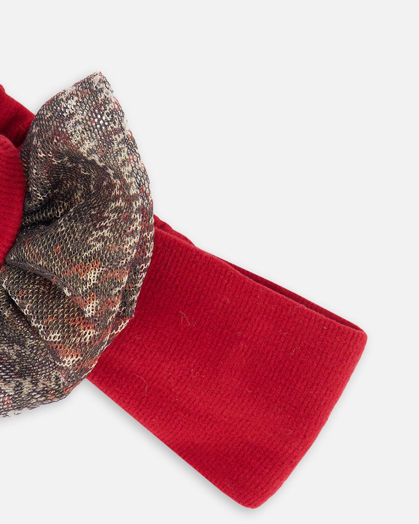 Headband With Glittering Tulle Bow Red Plaid