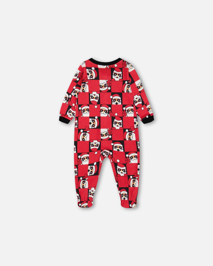 Organic Cotton One Piece Pajama Red Printed Santa