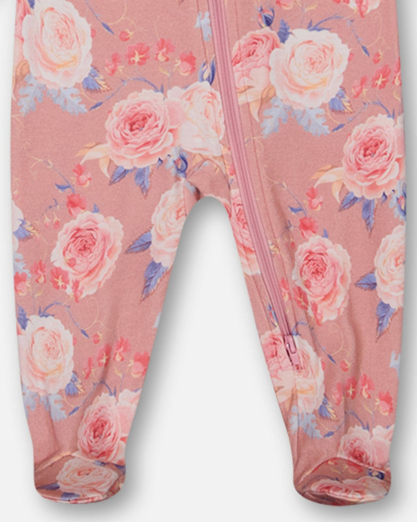 Organic Cotton One Piece Pajama Old Pink Printed Roses