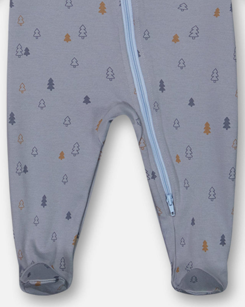 Organic Cotton One Piece Pajama Air Blue Printed Trees