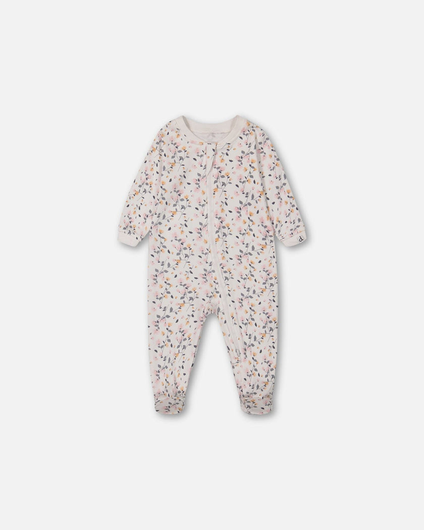 Organic Cotton One Piece Pajama Cream Printed Flowers