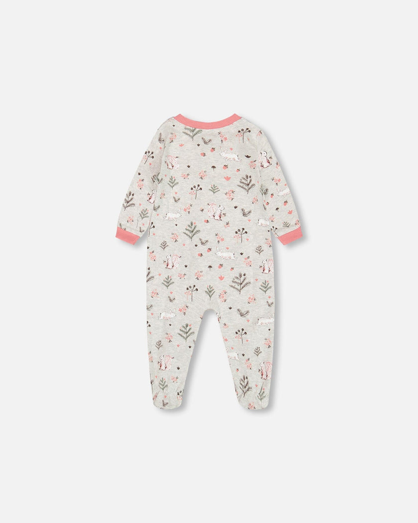 Organic Cotton One Piece Pajama Beige Mix Printed Squirrel