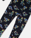 Organic Cotton One Piece Pajama Black Printed Neon Dino