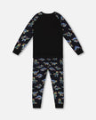 Organic Cotton Two Piece Pajama Set Black Printed Neon Dino
