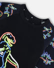 Organic Cotton Two Piece Pajama Set Black Printed Neon Dino