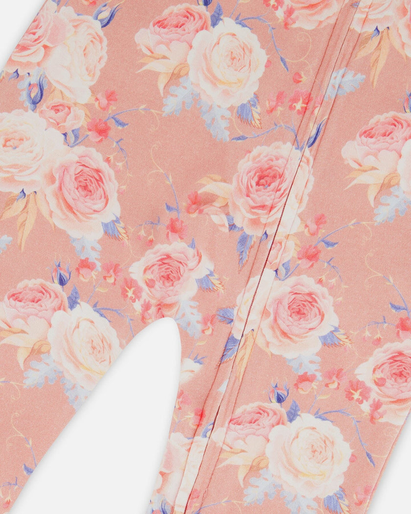 Organic Cotton One Piece Pajama Old Pink Printed Roses