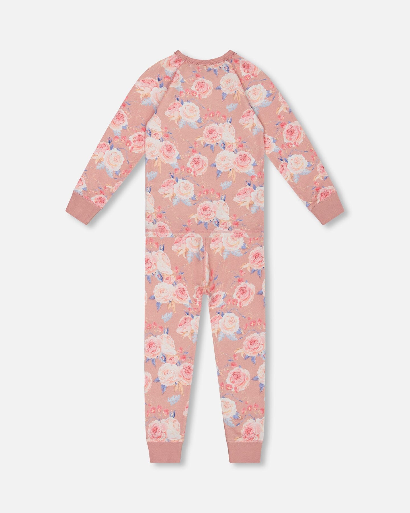 Organic Cotton Two Piece Pajama Set Old Pink Printed Roses
