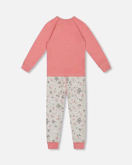 Organic Cotton Two Piece Pajama Set Beige Mix Printed Squirrel