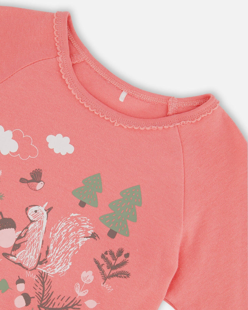Organic Cotton Two Piece Pajama Set Beige Mix Printed Squirrel