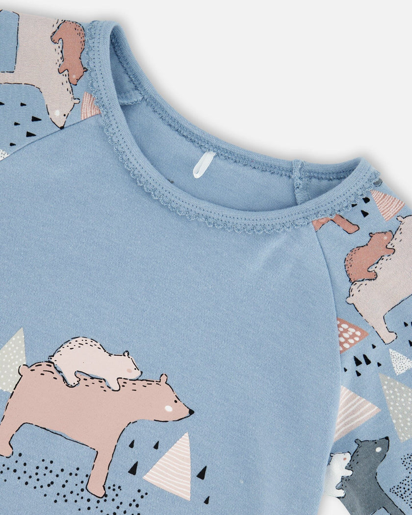 Organic Cotton Two Piece Pajama Set Air Blue Printed Mama Bears