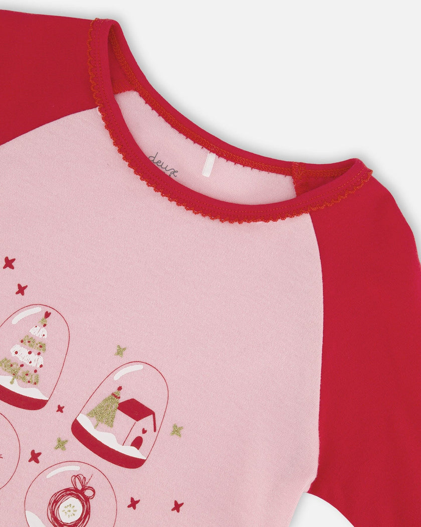 Organic Cotton Two Piece Pajama Set Red Printed Christmas Tree