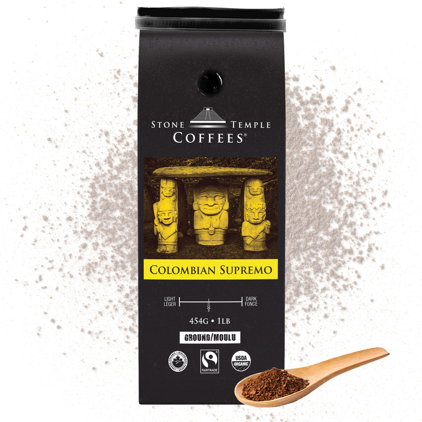 Colombian Supremo - Ground, Medium Roast, Certified Organic OCIA/ Fairtrade Coffee 1lb/454g