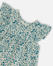 Printed Organic Cotton Dress Small Turquoise Flowers