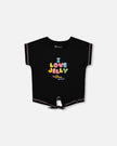 Organic Cotton Tee With Print And Knot Black And Multicolored