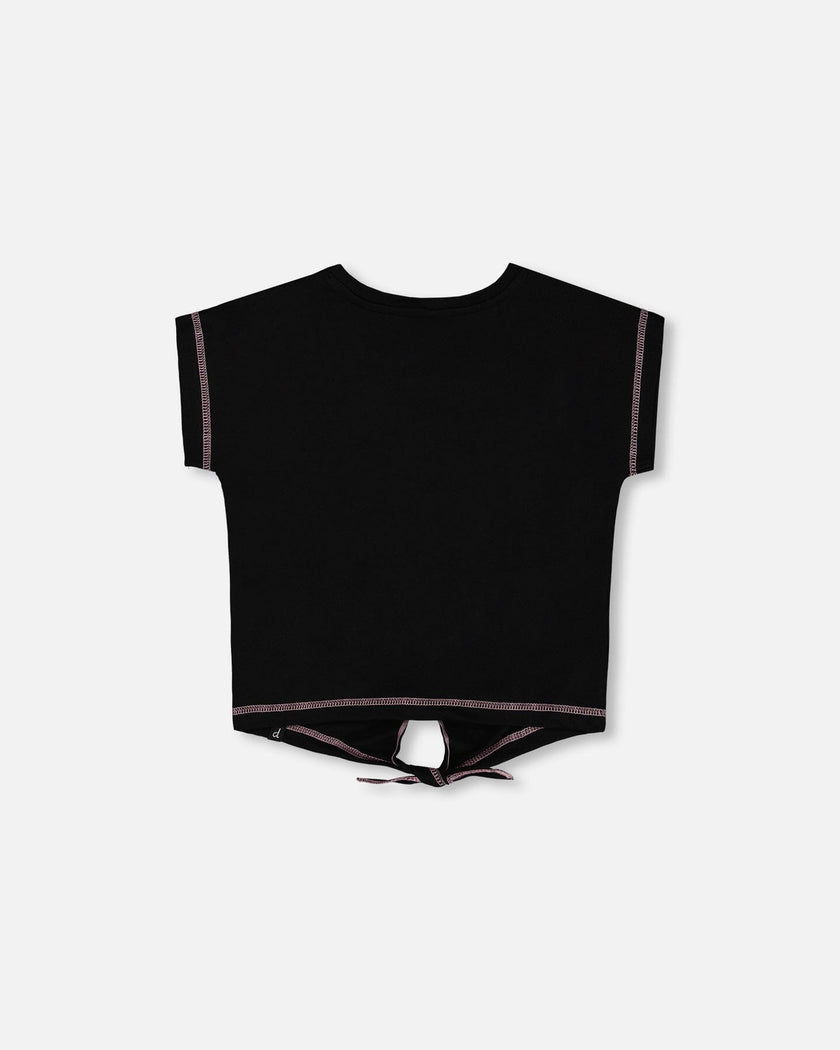 Organic Cotton Tee With Print And Knot Black And Multicolored